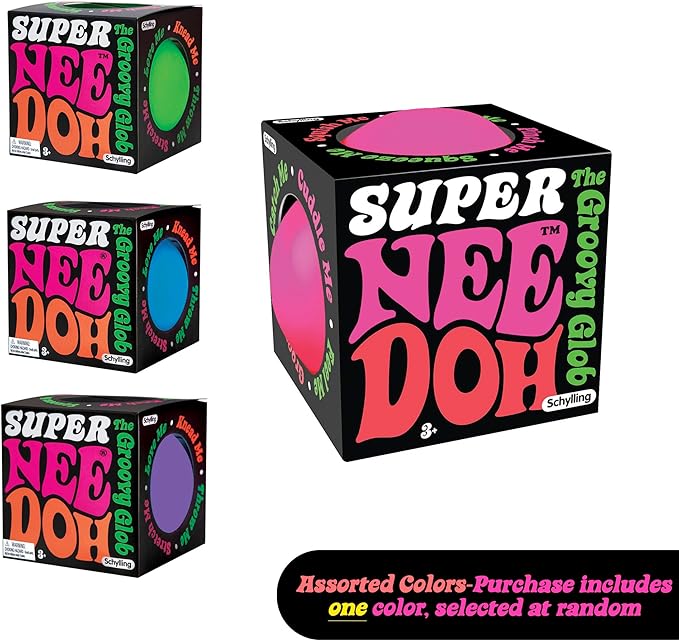 Schylling Brand Original Super Nee Doh Stress Ball Fidget Toy - Huge 4.5" in Diameter - Jumbo Squishy Squeezy Fun - Colors Assorted - Ages 3+